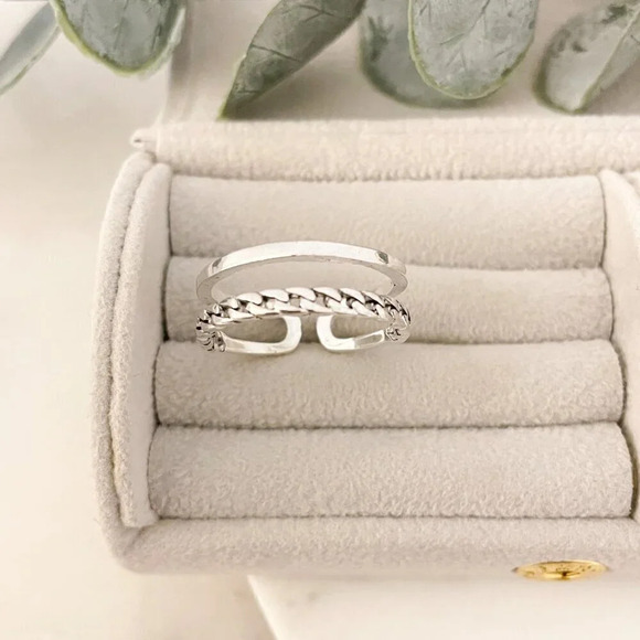 925 Sterling Silver Minimalist Ring Layer Ring Dainty Ring Chain Link Ring - Picture 4 of 8